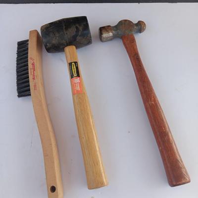 Two hammers - Ball ping & Rubber mallet and a metal bristle brush