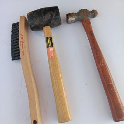 Two hammers - Ball ping & Rubber mallet and a metal bristle brush