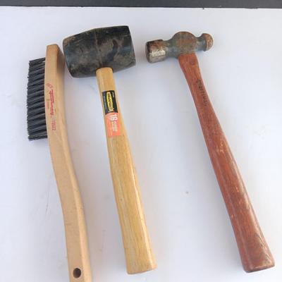 Two hammers - Ball ping & Rubber mallet and a metal bristle brush