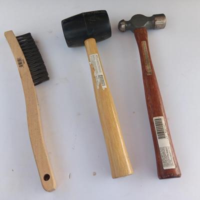 Two hammers - Ball ping & Rubber mallet and a metal bristle brush