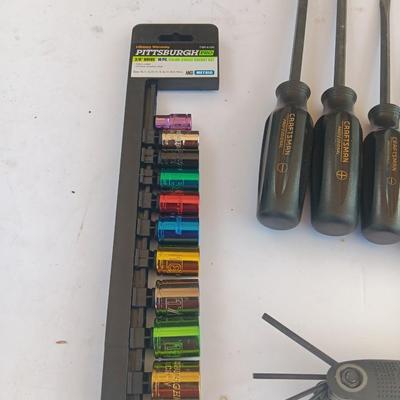 New Pitsburgh socket set with hex key set and Craftsman screwdrivers
