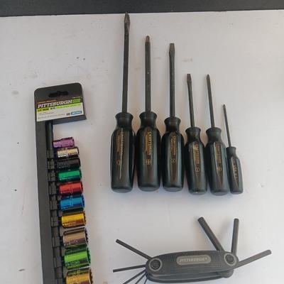 New Pitsburgh socket set with hex key set and Craftsman screwdrivers