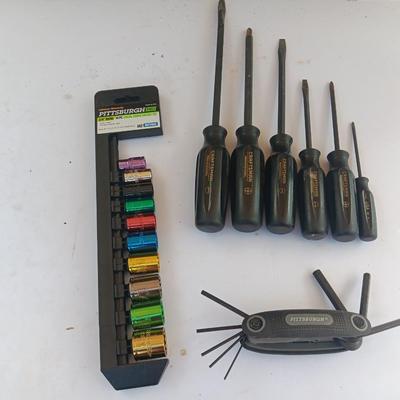 New Pitsburgh socket set with hex key set and Craftsman screwdrivers