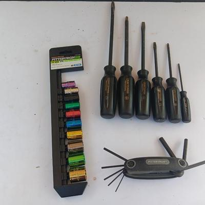 New Pitsburgh socket set with hex key set and Craftsman screwdrivers