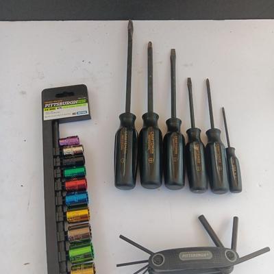 New Pitsburgh socket set with hex key set and Craftsman screwdrivers