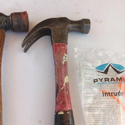 Three hammers and a pair of new safety glasses