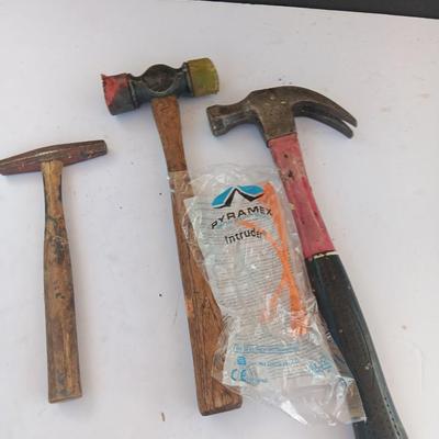 Three hammers and a pair of new safety glasses