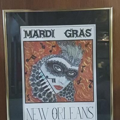 Vintage 1987 Signed George Luttrell Mardi Gras Print Poster