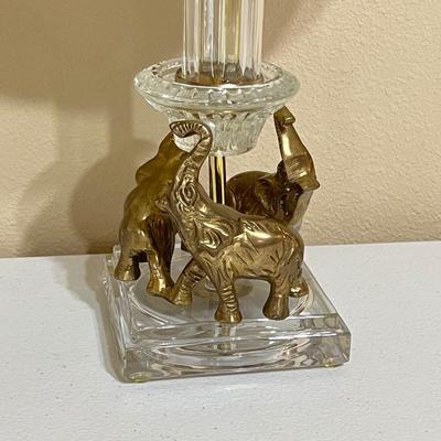 Glass Lamp With Brass Elephants