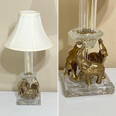 Glass Lamp With Brass Elephants