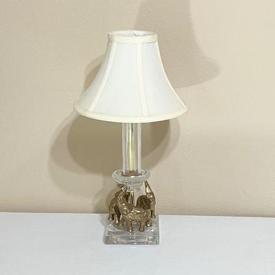 Glass Lamp With Brass Elephants