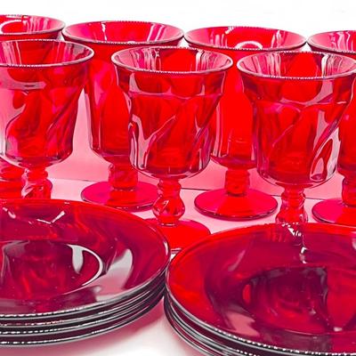 FOSTORIA ~ Jamestown Ruby ~ Sixteen (16) Assorted Pieces