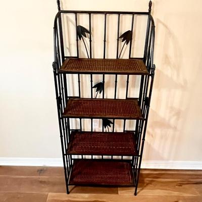 4-Tier Iron & Wood Folding Shelf