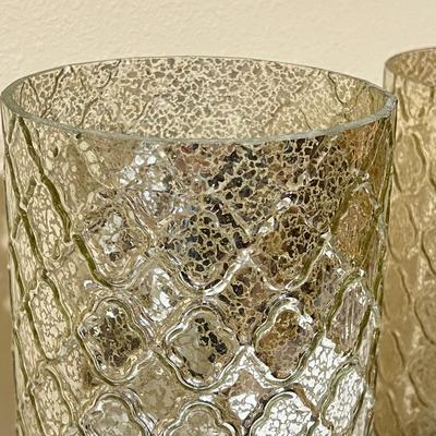 Pair (2) Glass Table Lamps With Mercury Finish & Embossed Trellis Pattern