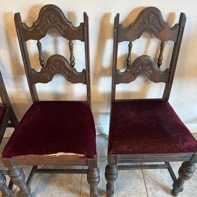 Antique Carved Oak Dining Chairs - Set of (6)