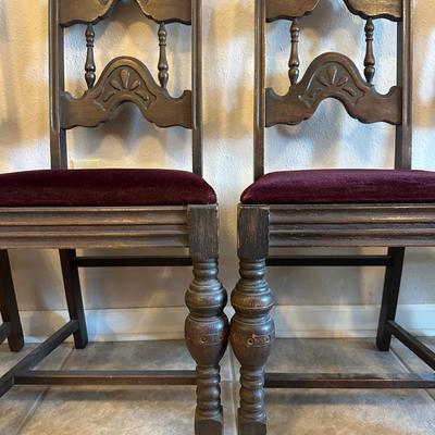 Antique Carved Oak Dining Chairs - Set of (6)