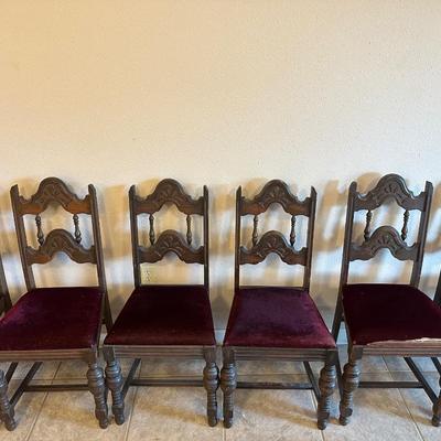 Antique Carved Oak Dining Chairs - Set of (6)