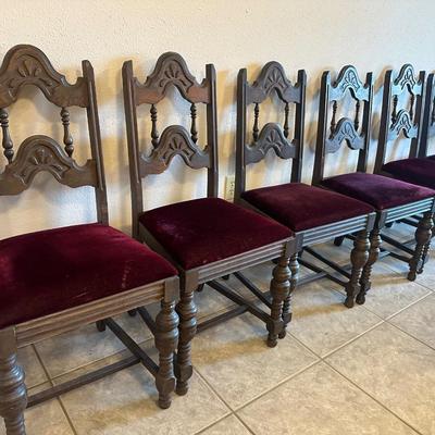 Antique Carved Oak Dining Chairs - Set of (6)