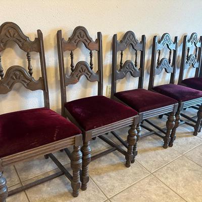 Antique Carved Oak Dining Chairs - Set of (6)