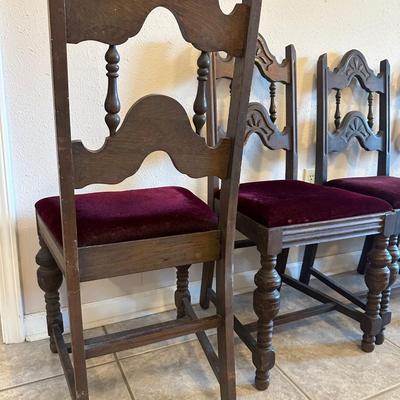 Antique Carved Oak Dining Chairs - Set of (6)
