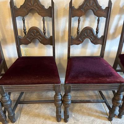 Antique Carved Oak Dining Chairs - Set of (6)