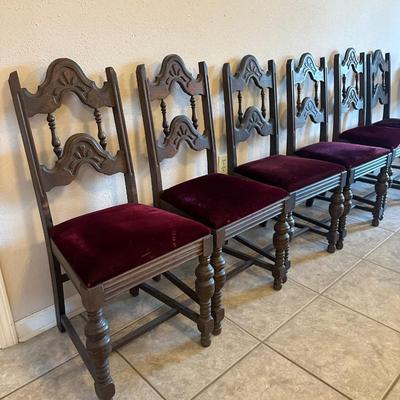 Antique Carved Oak Dining Chairs - Set of (6)