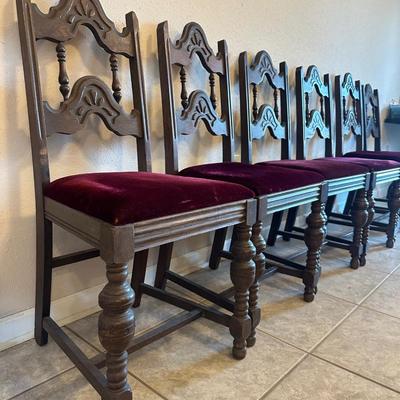 Antique Carved Oak Dining Chairs - Set of (6)