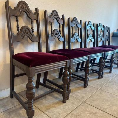 Antique Carved Oak Dining Chairs - Set of (6)