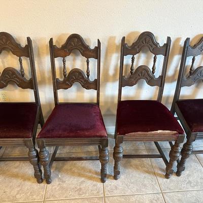 Antique Carved Oak Dining Chairs - Set of (6)