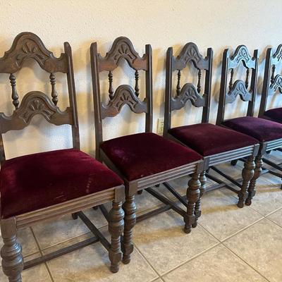 Antique Carved Oak Dining Chairs - Set of (6)