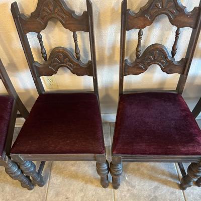 Antique Carved Oak Dining Chairs - Set of (6)