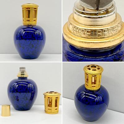 LAMP BERGER ~ St. Clement Cobalt Blue & Black Porcelain Lamp With Two (2) Fragrances Bottles