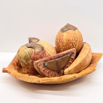 Mexican Pottery With Copper Accents ~ Fruit Centerpiece ~ Six (6) Piece Set