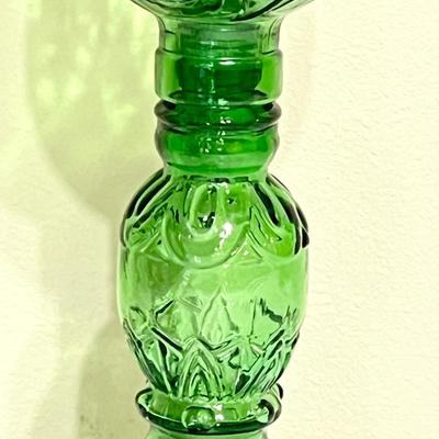 EMPOLI ~ Vtg. Pair (2) Green Glass Hurricane Candles ~* Read Details
