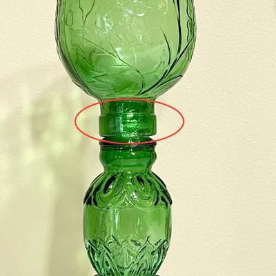EMPOLI ~ Vtg. Pair (2) Green Glass Hurricane Candles ~* Read Details