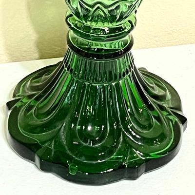 EMPOLI ~ Vtg. Pair (2) Green Glass Hurricane Candles ~* Read Details