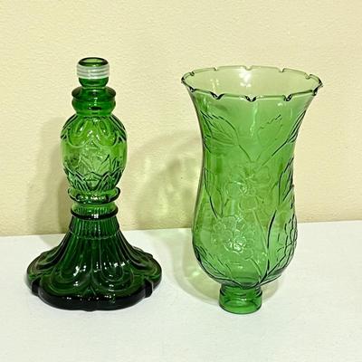 EMPOLI ~ Vtg. Pair (2) Green Glass Hurricane Candles ~* Read Details
