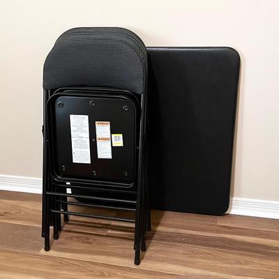 COSCO ~ Four (4) Upholstered Metal Folding Chairs & Card Table