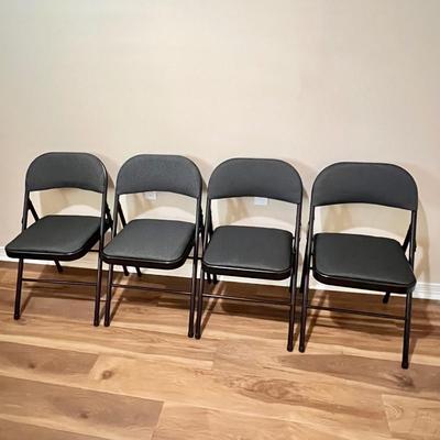 COSCO ~ Four (4) Upholstered Metal Folding Chairs & Card Table