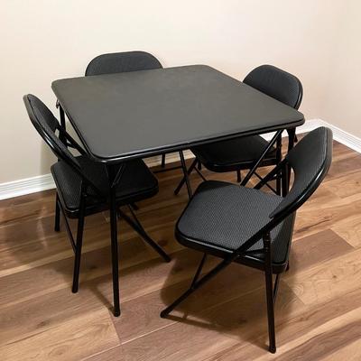 COSCO ~ Four (4) Upholstered Metal Folding Chairs & Card Table