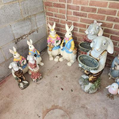 Lot of Easter Rabbits Statues Decor Yard Art