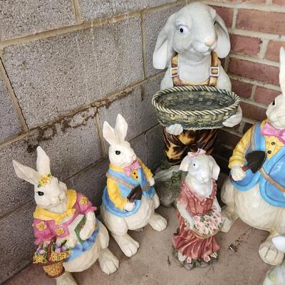 Lot of Easter Rabbits Statues Decor Yard Art