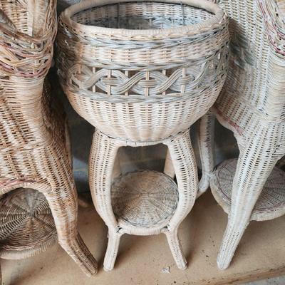 Lot of Wicker Planter Plant Stands Side Tables