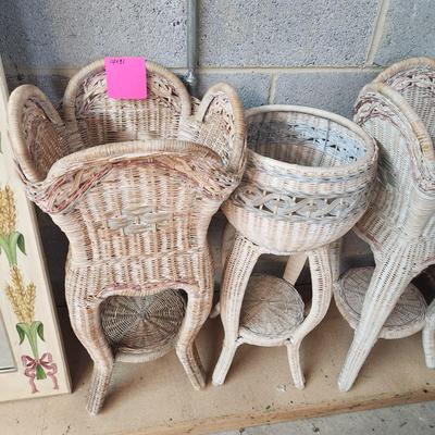 Lot of Wicker Planter Plant Stands Side Tables