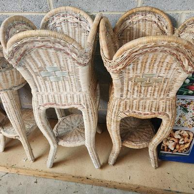 Lot of Wicker Planter Plant Stands Side Tables