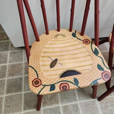 2 Carol Endres Bee Home Palecek Folk Art Painted Chairs