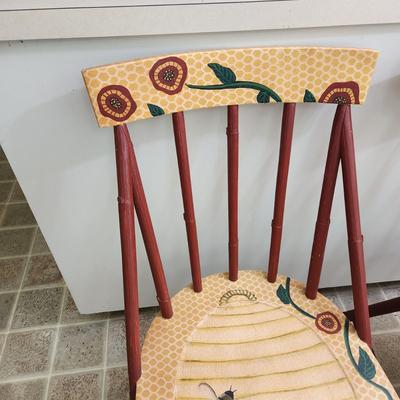 2 Carol Endres Bee Home Palecek Folk Art Painted Chairs