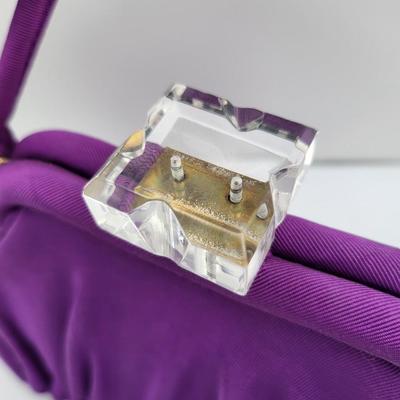 1950's Purple Satin Handbag Clear Lucite Clasp