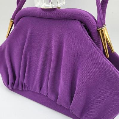 1950's Purple Satin Handbag Clear Lucite Clasp
