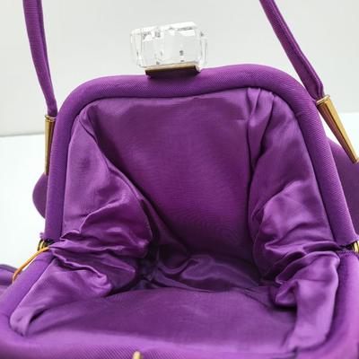 1950's Purple Satin Handbag Clear Lucite Clasp
